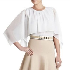 BCBGMAXAZARIA WHITE "JEANNE" CHIFFON SHIRT TOP L